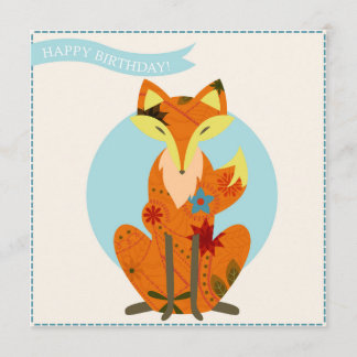 Cartão Feliz aniversário com raposa