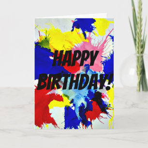 Cartão "Feliz Aniversário!" com respingos de tinta
