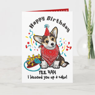 Cartão Feliz aniversário com seu Cachorro Corgi em Red Ba