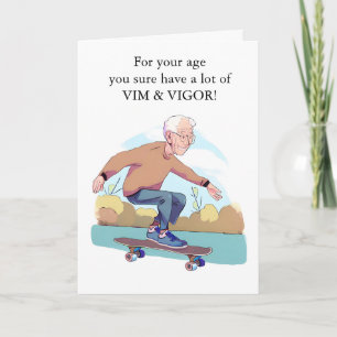 Cartão Feliz Aniversário com Skateboarder Macho Mais Velh