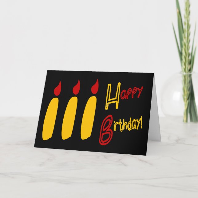 Cartão Feliz Aniversário Com Três Velas, RBY (Frente)