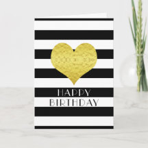 Feliz Aniversário Coração Dourado Listras Pretas e