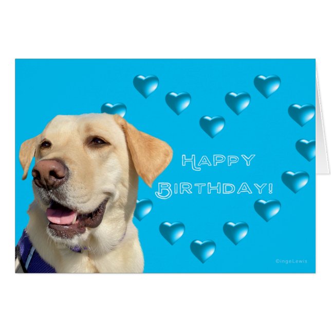 Cartão Feliz Aniversário, Corações de Cão Labrador, Adorá (Frente Horizontal)