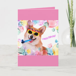 Cartão Feliz aniversário Corgi com óculos para ela