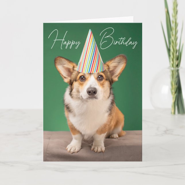 Cartão Feliz Aniversário | Corgi de Aniversário Cachorro (Frente)