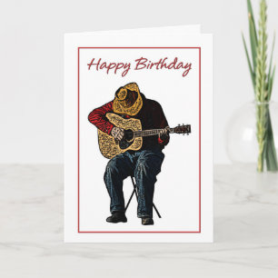 Cartão Feliz Aniversário Cowboy com Ilustração de Violão