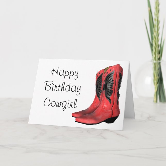 Cartão Feliz Aniversário Cowgirl Boots Red Greeting Card (Frente)