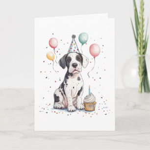 Cartão Feliz Aniversário Cupcake de Filhote de Dogue Alem