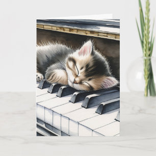 Cartão Feliz aniversário   Cute Kitten em Piano Keys