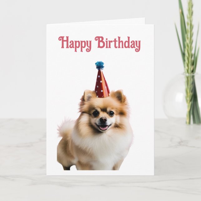 Cartão Feliz Aniversário, Cute Pomeraniano (Frente)