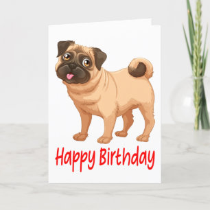 Cartão Feliz Aniversário, Cute Pug Puppy Dog Cartoon Vers