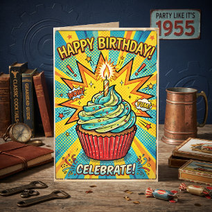 Cartão Feliz Aniversário Cuzz! Arte Pop Retro para um Pri