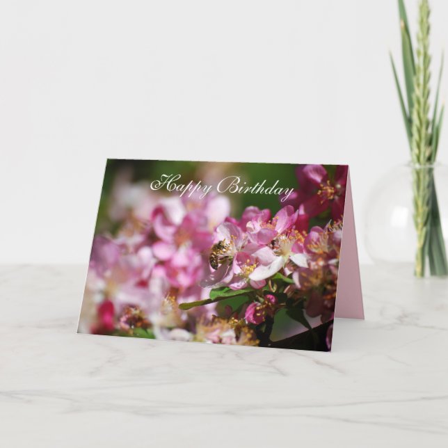 Cartão Feliz Aniversário da Apple Blossoms, Abelha Mel (Frente)