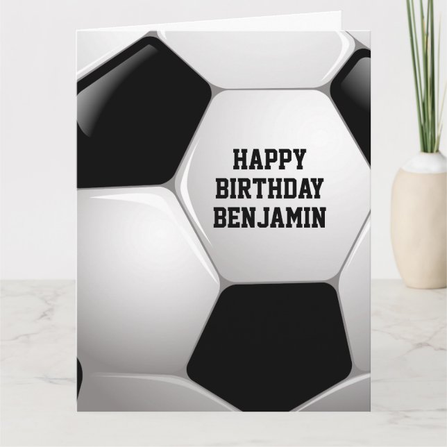 Cartão Feliz Aniversário da Bola de Futebol Personalizáve (Frente)