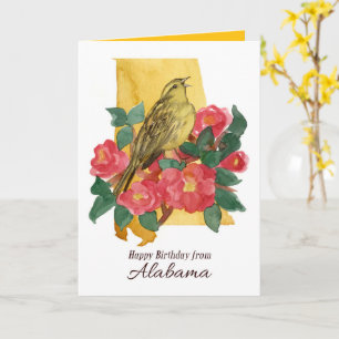 Cartão Feliz Aniversário da Camélia Amarela de Alabama Ye