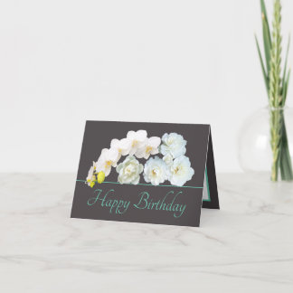 Cartão Feliz Aniversário da cinza Mint Buquê White Flower