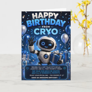Cartão Feliz aniversário da Cryo, saudação espacial de ro