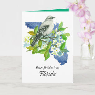 Cartão Feliz Aniversário da Florida Mockingbird Flores
