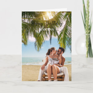 Cartão Feliz Aniversário da Foto Personalizada de Script 