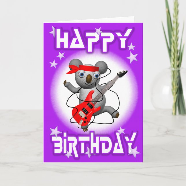 Cartão Feliz Aniversário da Guitarra Koala por Valxart (Frente)
