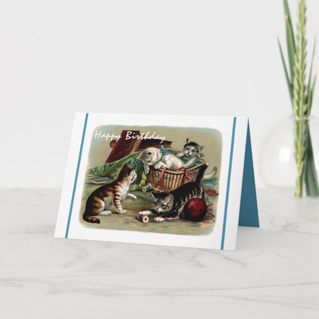 Cartão Feliz Aniversário da Imagem de Gatos Gatinhos (Frente)