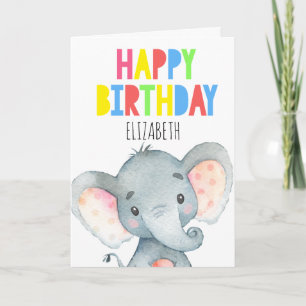 Cartão Feliz Aniversário da Menina Gota-Elefante Personal