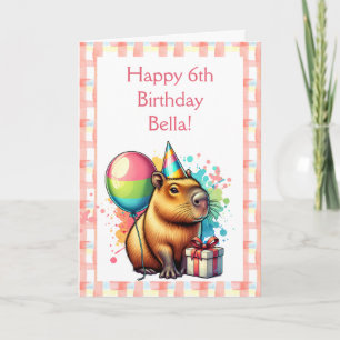Cartão Feliz Aniversário da Menina Pink Capybara Themed