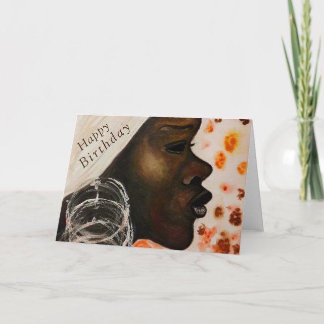 Cartão Feliz Aniversário da Mulher Bela Africana (Frente)