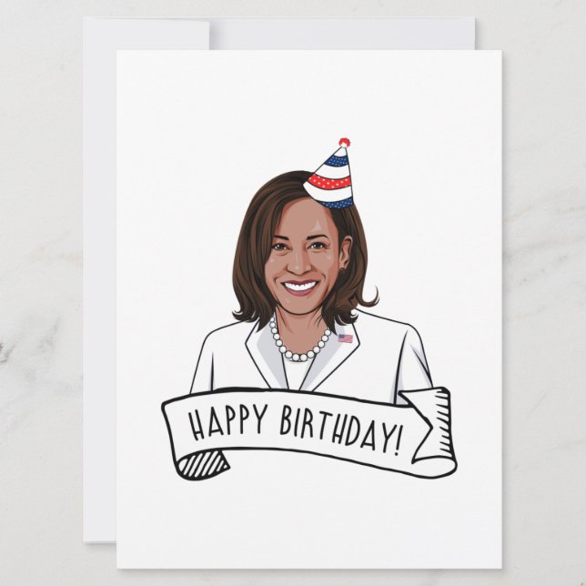 Cartão Feliz Aniversário da parte de Kamala Harris (Frente)