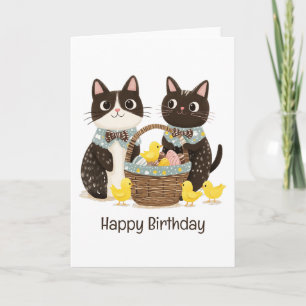 Cartão Feliz aniversário da Páscoa Cats Páscoa Basket