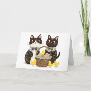 Cartão Feliz aniversário da Páscoa Cats Páscoa Basket