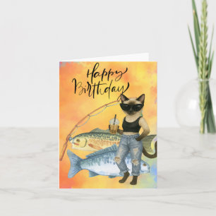 Cartão Feliz Aniversário da Pesca de Gato