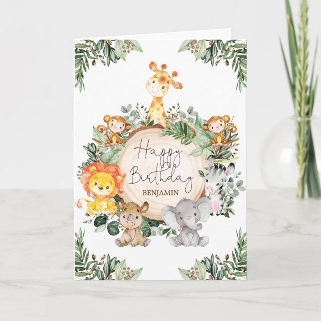 Cartão Feliz Aniversário da Selva Selva Safari (Frente)