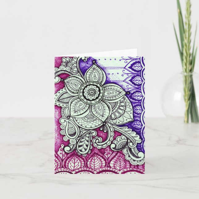 Cartão Feliz aniversário Damask Indian Mandala Vazio (Frente)