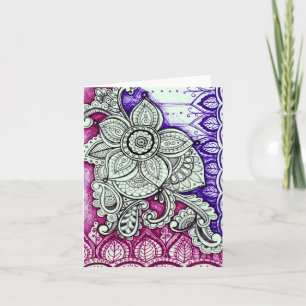 Cartão Feliz Aniversário Damask Mandala Indiano Em Branco
