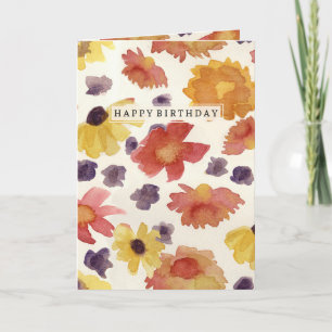 Cartão Feliz Aniversário das Flores de Outono Aquarela