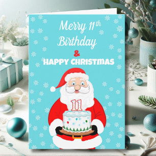 Cartão Feliz Aniversário de 11 anos Natal Papai Noel