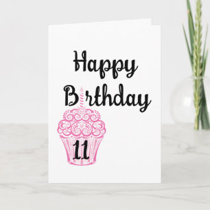 Cartão Feliz aniversário de 11 anos Pink Cupcake