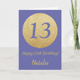 Cartão Feliz aniversário de 13 e Dourado brilho