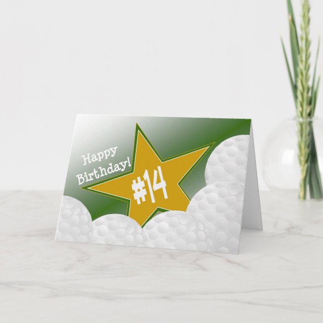 Cartão Feliz aniversário de 14, Golf Star! (Frente)