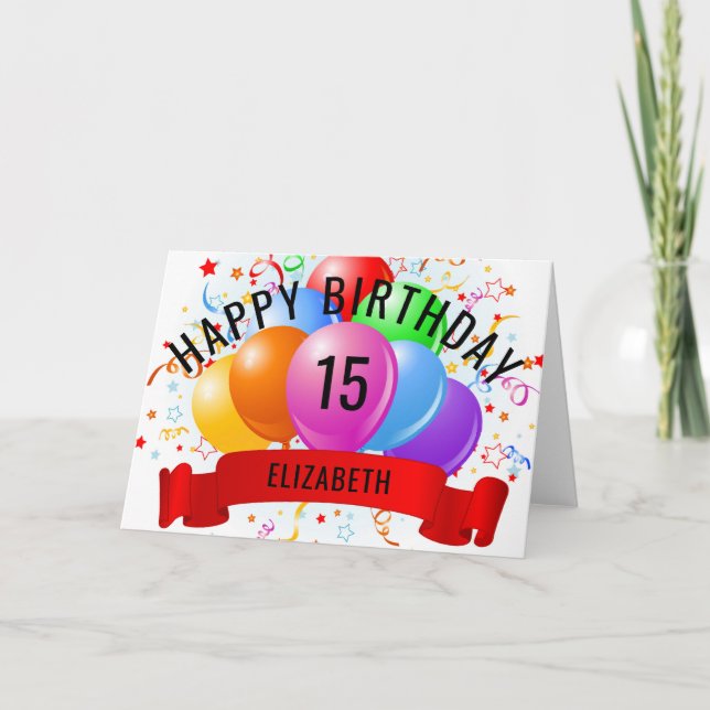 Cartão Feliz aniversário de 15 personalizado (Frente)