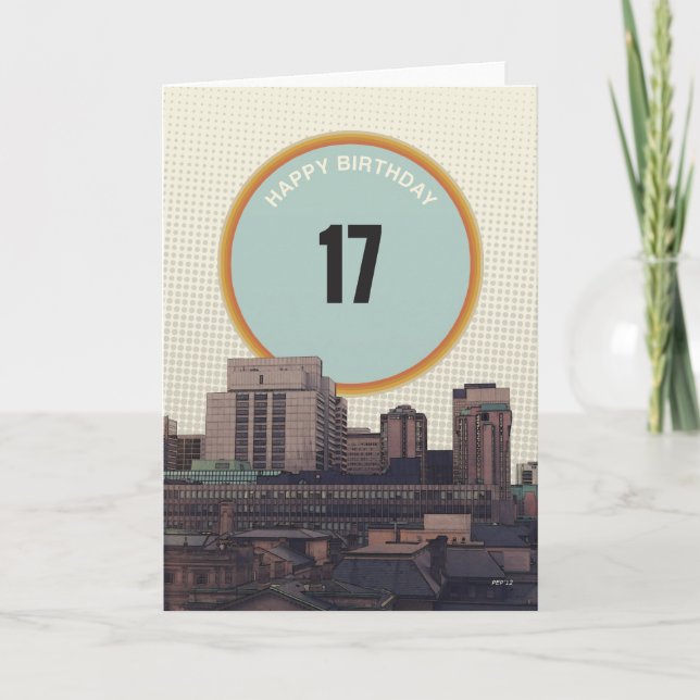 Cartão Feliz aniversário de 17 anos (Frente)