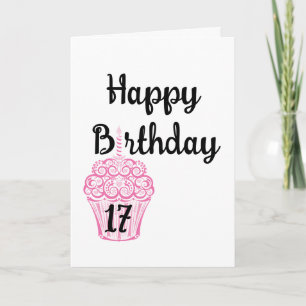 Cartão Feliz aniversário de 17 anos Pink Cupcake