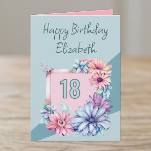 Cartão Feliz Aniversário de 18 anos nome floral rosa
