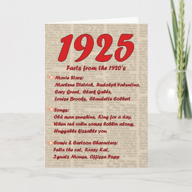 Cartão Feliz Aniversário de 1925 Ano do Nascimento 20 da  (Frente)