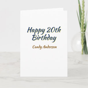 Cartão feliz aniversário de 20 anos azul amarelo simples
