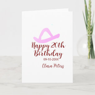 Cartão Feliz aniversário de 20 anos menina cowboy rosa no
