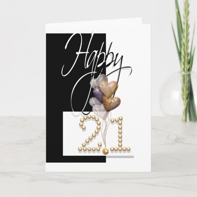 Cartão Feliz aniversário de 21 anos balões elegantes (Frente)