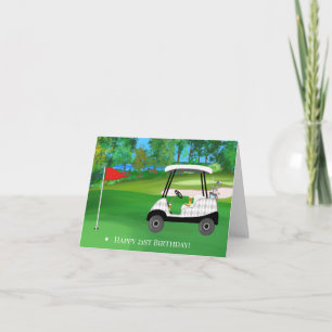 Cartão Feliz Aniversário de 21 anos de Golfe com Carrinho