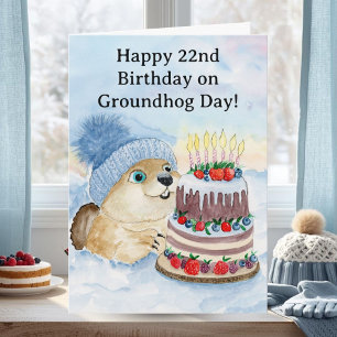 Cartão Feliz aniversário de 22 anos do Dia do Groundhog